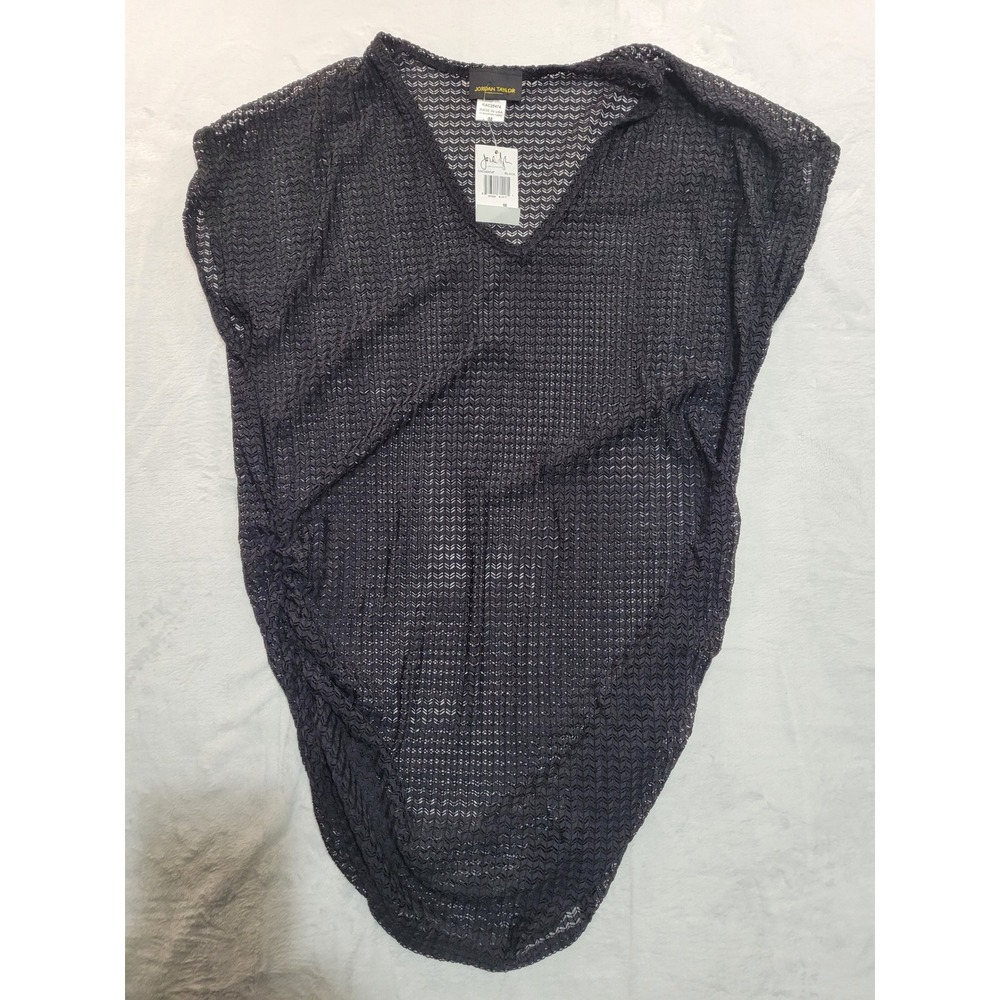NWT Jordan Taylor Swim Cover Up Women M Black Sheer Mesh Chevron